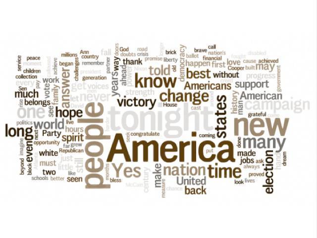 A tag cloud created from the acceptance speech (Wordle.com)