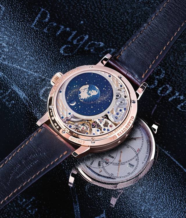 The orbital moon-phase display of this timepiece is calculated with such accuracy that it takes 1,058 years to deviate by one day