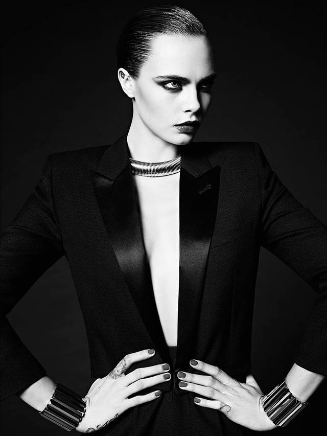The close collaboration between Hedi Slimane and Cara Delevingne continues with the British supermodel starring in a stunning set of black-and-white campaign visuals