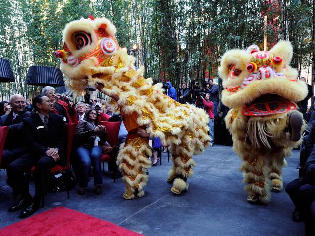 A traditional lion dance followed a feng shui master's harmonizing ceremony