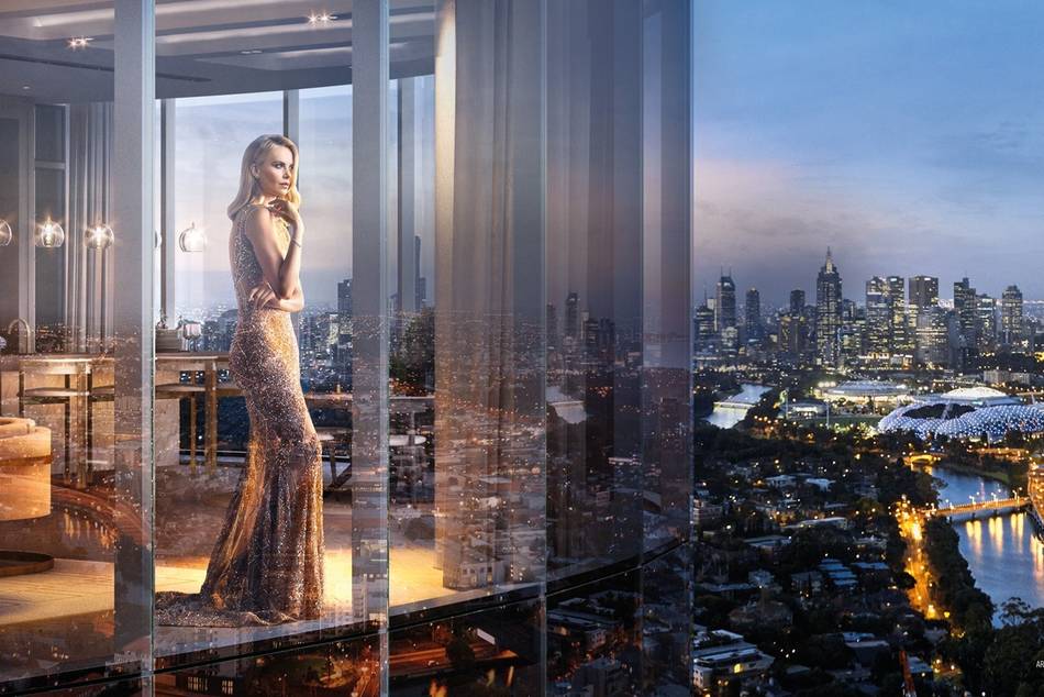 The South African actress fronts the marketing for Melbourne's first six-star residential and luxury retail destination
