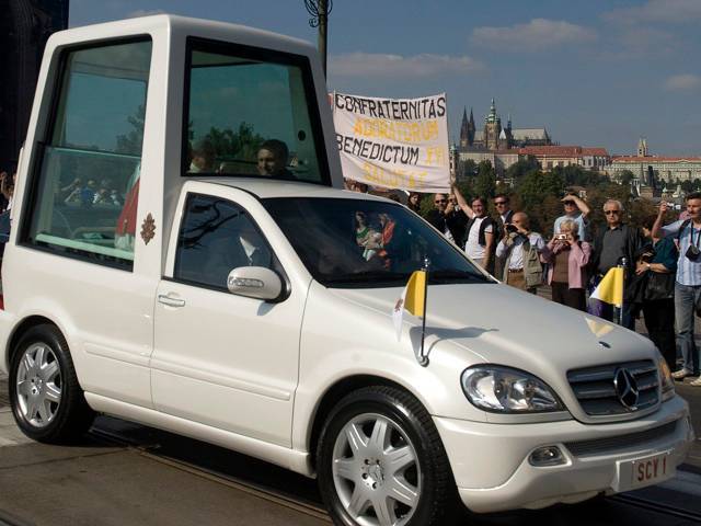 Pope Benedict XVI uses the "popemobile," a specially-adapted Mercedes ©AFP PHOTO / Michal CIZEK