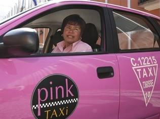 Pink taxis exclusively for women, driven by women. Photo credit: AP