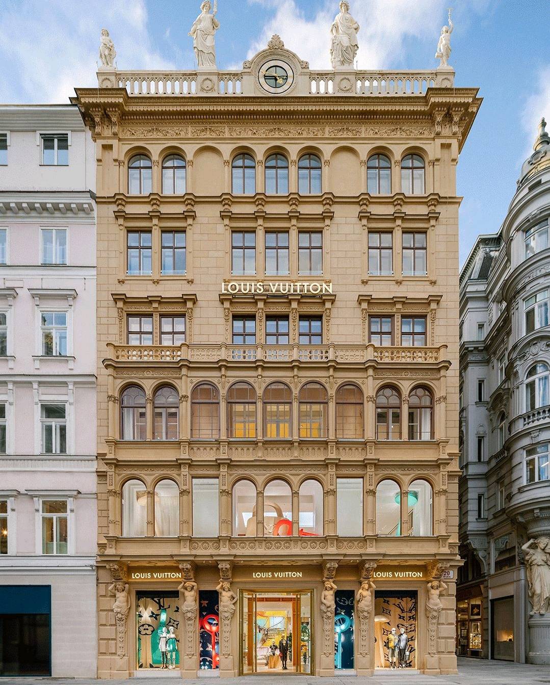 Vienna, Austria - June 2022: Louis Vuitton Window Store Logo In