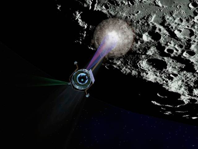 Artist's impression of the LCROSS and its Centaur booster rocket crashing into the moon