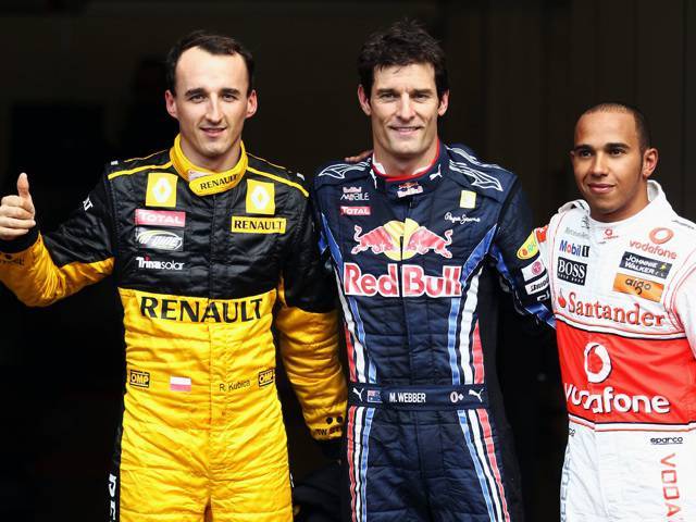 Webber qualified P1, with Hamilton and Kubica followling close behind