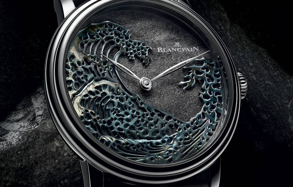 The timepiece features the use of Mexican silver obsidian and the Japanese rokushō patina technique