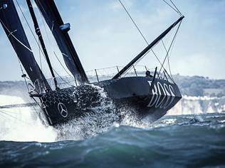 The brand new IMOCA 60 Hugo Boss has an innovative paint characterised by an infrared-reflective effect and a unique aesthetic touch contributed by Konstantin Grcic, a world renowned industrial designer