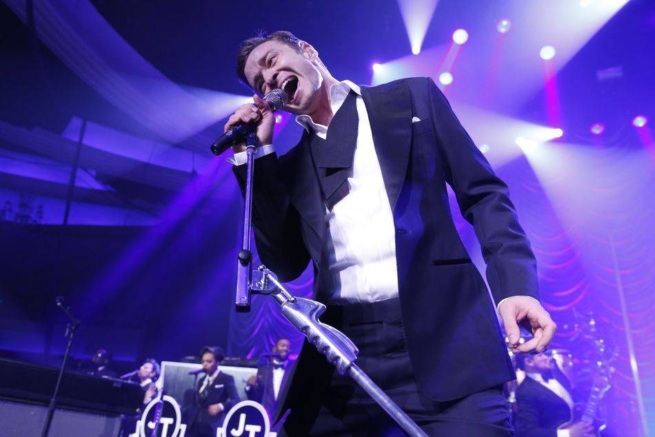 Justin Timberlake performs at the 2013 Grammy Awards, a return to the spotlight with his first televised performance since he released Suit & Tie in January, his first new song in five years