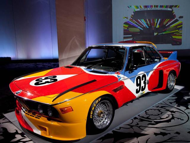 The Alexander Calder BMW Art Car at the news conference in New York