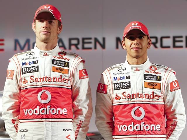 Reigning world champion Jenson Button and 2008 world champion Lewis Hamilton