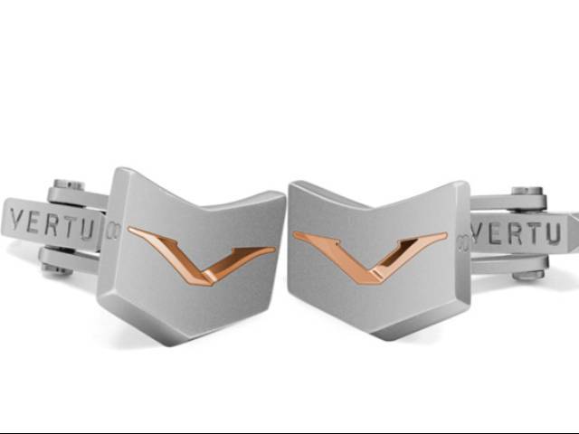 Vertu stainless steel cufflinks with rose gold V inlays