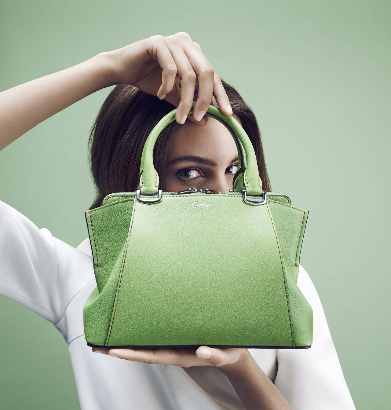 CRL1001988 - C de Cartier bag, mini model - Green beryl-coloured taurillon  leather, palladium finish - Cartier