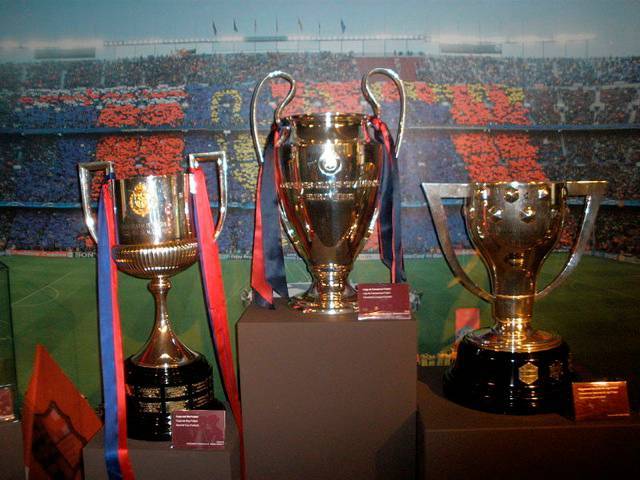 Spanish Cup, Champions Leagle Cup & Spanish Leagle Cup 2008-09, as appears in the FCB Museum