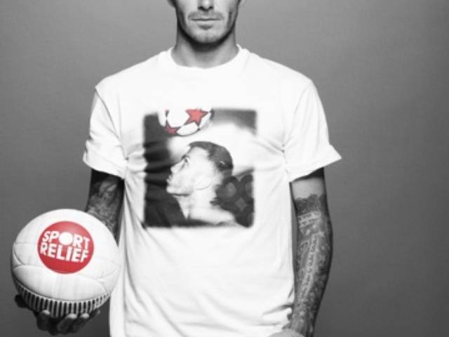 Tthe official Sport Relief T-shirts exclusively designed by the whole Beckham family