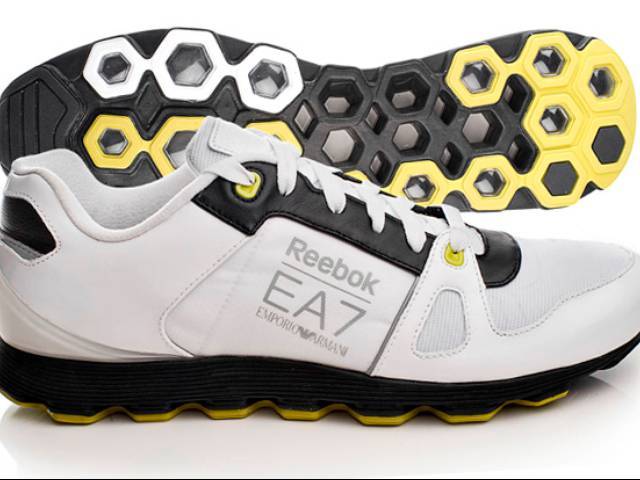 EA7 trainers with an underfoot cushioning system made up of hexagon-shaped cells