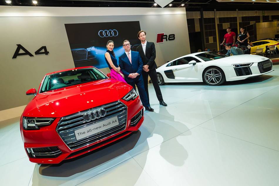 An impressive booth display showcasing 14 models from its lineup as well as as launching the all-new Audi A4 and previewing the new Audi R8