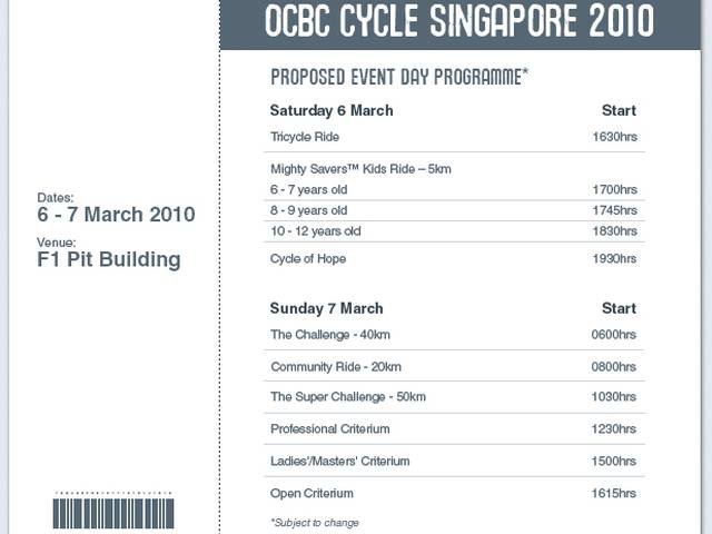 Event Schedule | For more information, go to <a href="http://www.ocbc.cyclesingapore.com.sg">http://www.ocbc.cyclesingapore.com.sg</a>