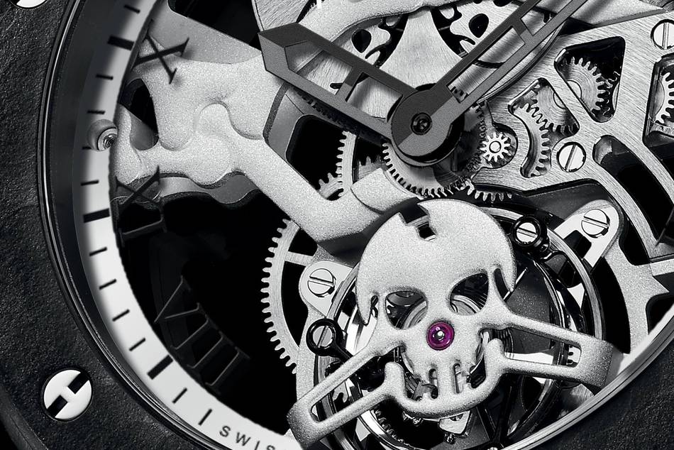 The addition to the Swiss manufacture's skull series is a new skeleton tourbillon movement that is far from conventional
